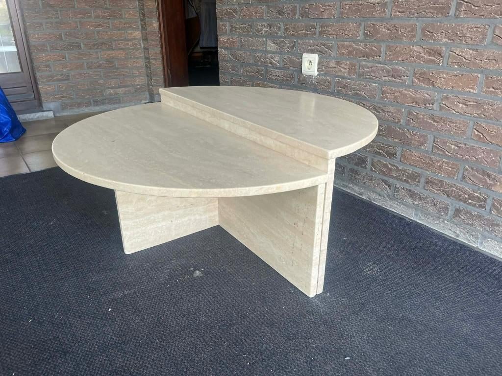 Schitterende design travertin salontafel van Up&Up 90 cm, Huis en Inrichting, Tafels | Salontafels, Gebruikt, Minder dan 50 cm