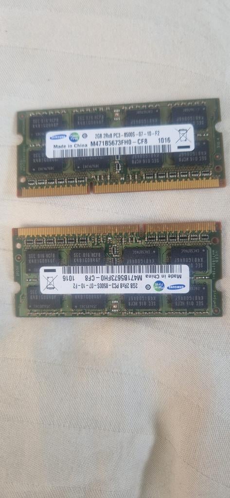 Samsung RAM geheugen 2x 2GB DDR3 PC3-8500S laptop, Computers en Software, RAM geheugen, Gebruikt, DDR3, Ophalen of Verzenden, Laptop