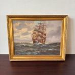 Klassiek Olieverf Schilderij Zeezicht in Vergulde Lijst, 40s, Ophalen of Verzenden