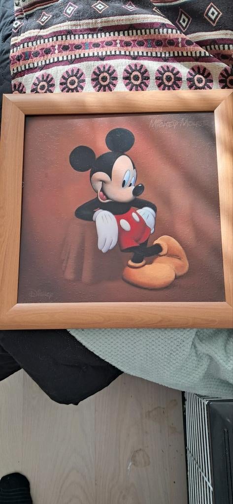 Schilderij van Mickey Mouse in houten lijst, Antiek en Kunst, Ophalen of Verzenden