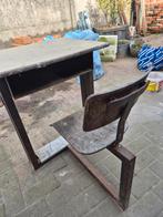 Vintage schoolbankje met stoel - industrieel design, Ophalen of Verzenden