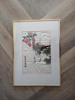 Geborduurd schilderij met kraanvogels en bloemen, Ophalen of Verzenden