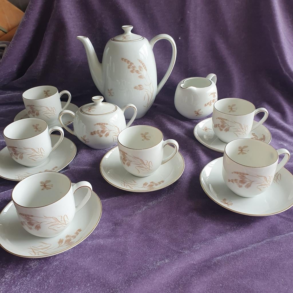 Porseleinen Arzberg theeservies met goudkleurige details, Ophalen of Verzenden