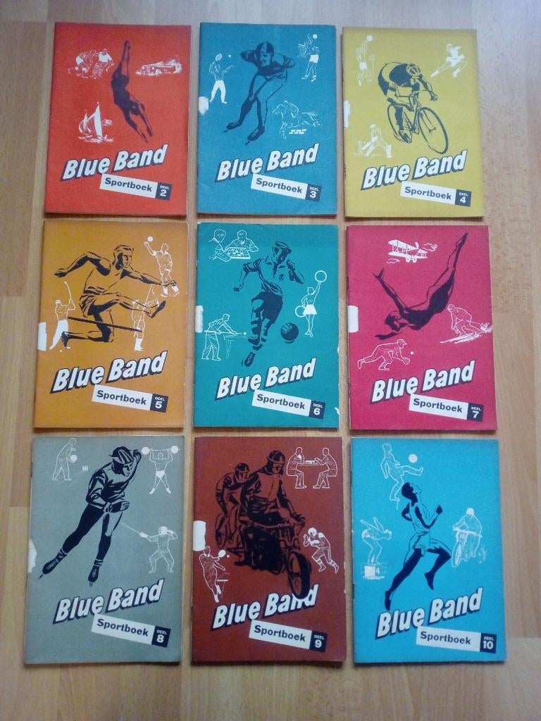 Blue Band Plaatjesalbums Sportboek deel 2 t/m 10 uit ca.1954, Ophalen of Verzenden, Gelezen, Balsport