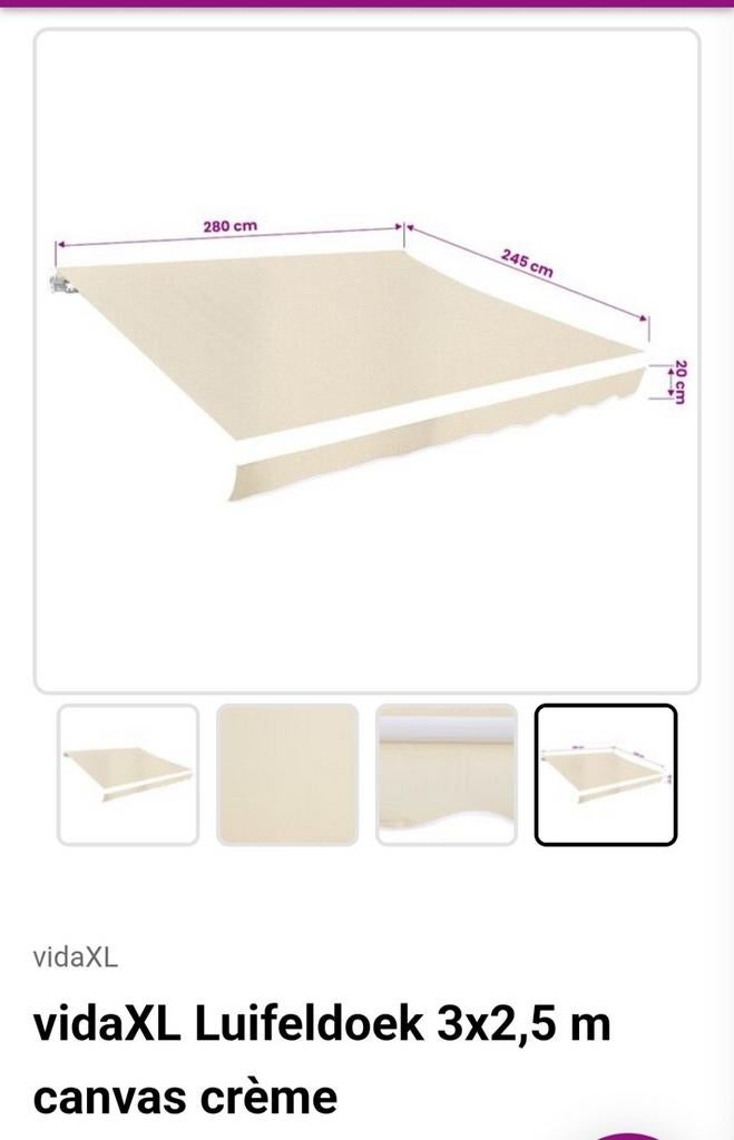 vidaXL Luifeldoek 3x2,5 m canvas crème, Ophalen of Verzenden