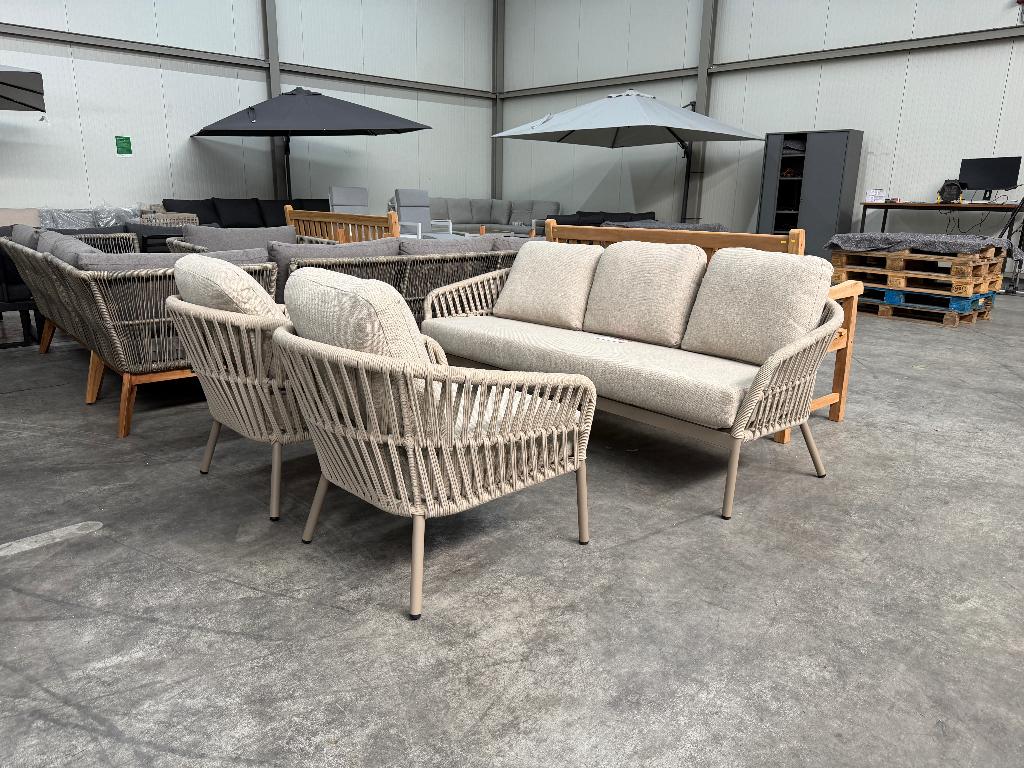 Mykonos stoel-bank loungeset beige | aluminium + rope, Ophalen, 5 zitplaatsen, Aluminium, Zo goed als nieuw