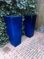 2 grote plant /bloembakken  keramiek blauw geglazuurd, Ophalen