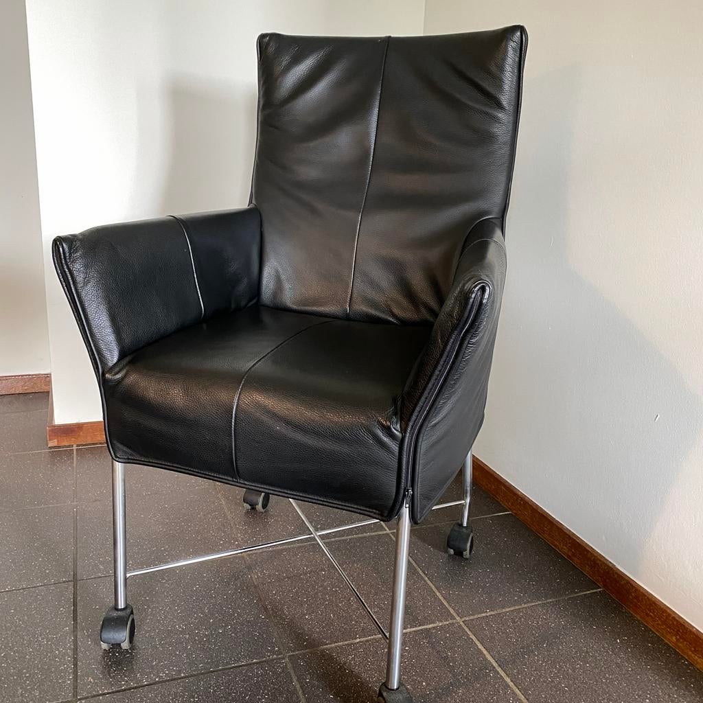 Drie Chaplin eetkamerstoelen - Zwart leer, Huis en Inrichting, Ophalen, Gebruikt, Drie, Zwart