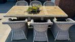 Tuinset met houten tafel en 6 stoelen, Tuin en Terras, Ophalen, Gebruikt, Rechthoekig, Hout