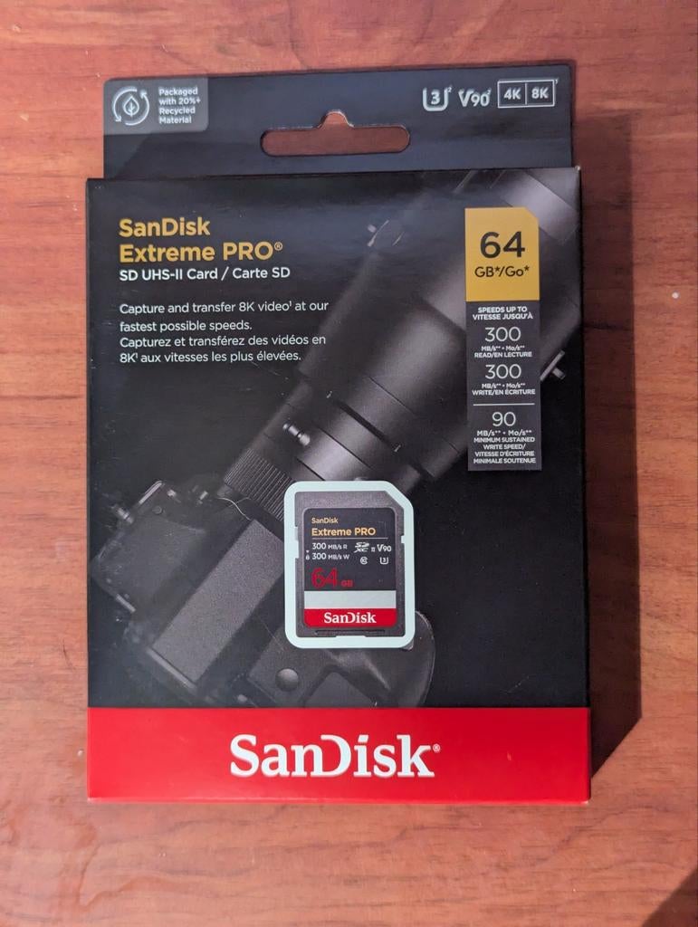 SanDisk Extreme PRO 64GB V90 SD UHS-II Card (300MB/s R/W), Audio, Tv en Foto, Fotografie | Geheugenkaarten, Nieuw, SDXC, 64 GB