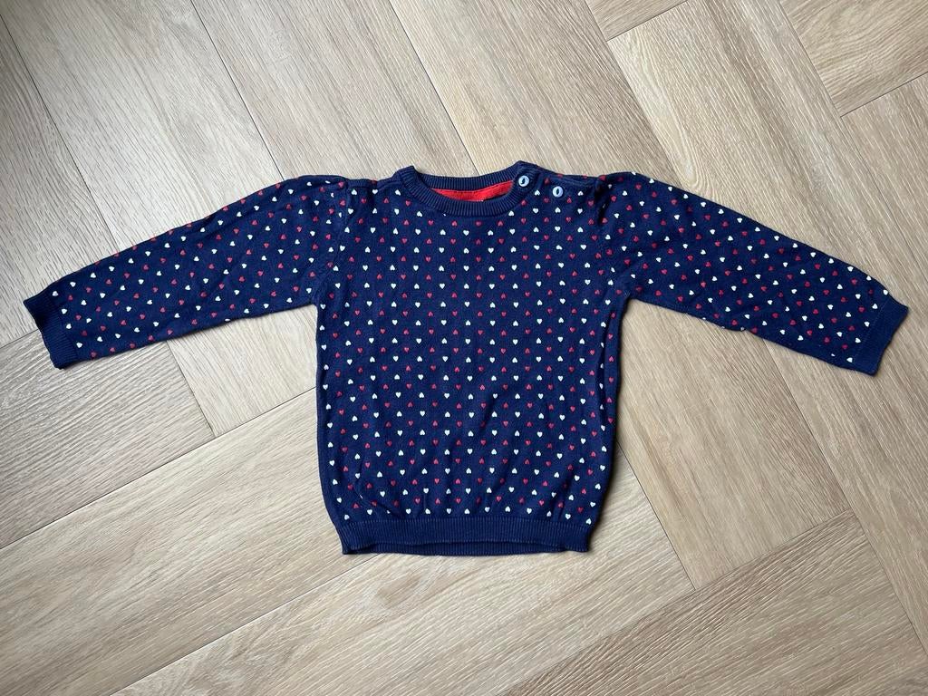 Trui, dun, blauw met hartjes, maat 86, Kinderen en Baby's, Babykleding | Maat 86, Ophalen of Verzenden, Gebruikt, Meisje, Truitje of Vestje