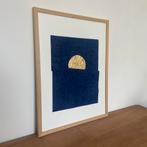 Moon art, handgemaakt, kunstwerk, abstract, blauw, goud, Ophalen of Verzenden