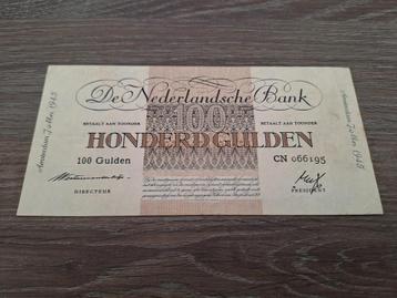 Heel mooi biljet 100 gulden geldzuivering Lieftinck, 1945 beschikbaar voor biedingen