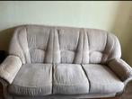 Grijs/Beige Driepersoonsbank en twee fauteuils, Ophalen, Zo goed als nieuw, 75 tot 100 cm