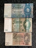 Duitse Reichsbanknote Set - 100, 50 & 20 Mark, Postzegels en Munten, Bankbiljetten | Europa | Niet-Eurobiljetten, Ophalen of Verzenden