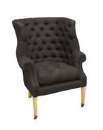 Oorstoel zwart met knopen en eiken poten 2 stuks, Huis en Inrichting, Fauteuils, Ophalen, Nieuw, 75 tot 100 cm, Stof