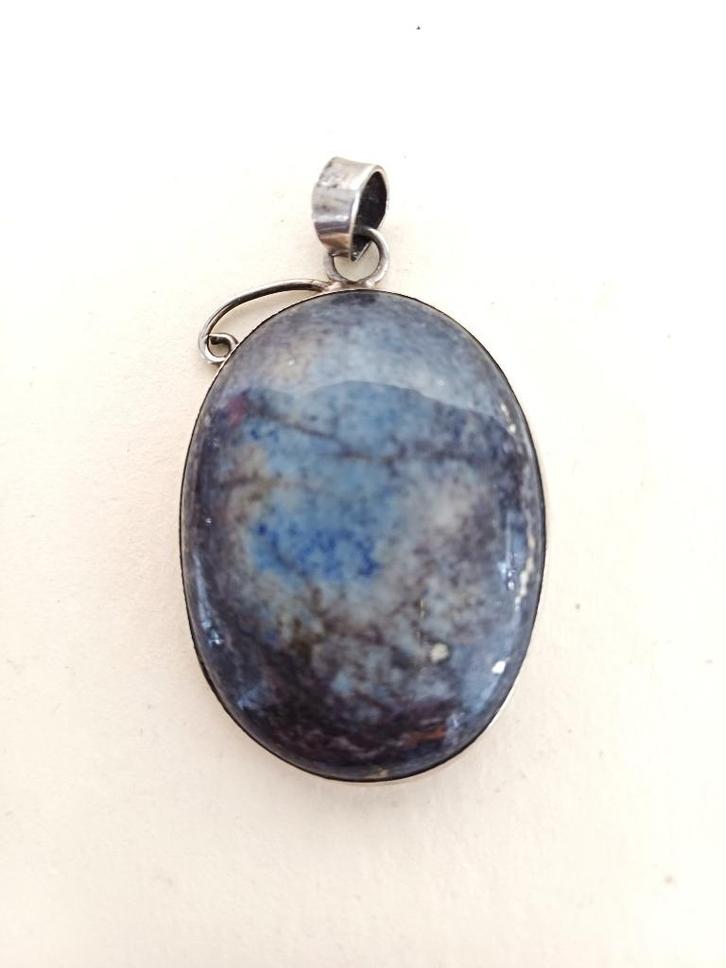 grote zilveren hanger met lapis lazuli steen, Sieraden, Tassen en Uiterlijk, Kettingen, Zo goed als nieuw, Zilver, Blauw, Met edelsteen
