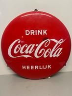 Gebold emaille reclamebord Coca Cola Langcat Bussum, Reclamebord, Gebruikt, Ophalen of Verzenden, X