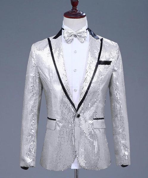Heren zilver paillet glitter colbert mannen zilveren blazer, Kleding | Heren, Kostuums en Colberts, Nieuw, Verzenden