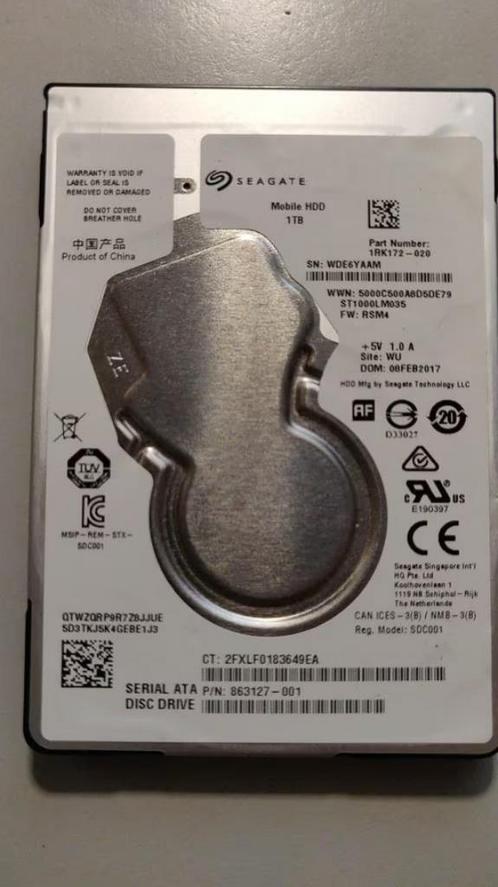 Seagate 1TB Mobile HDD, Computers en Software, Harde schijven, Gebruikt, Desktop, Intern, HDD, SATA, Ophalen of Verzenden