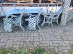 Gietijzeren Tuinset - 2 Stoelen, Bank & Tafelpoten, Tuin en Terras, Tuinsets en Loungesets, Ophalen, Gebruikt, Bank, 5 zitplaatsen