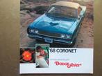 1968 DODGE CORONET prestige brochure, Engels, Ophalen of Verzenden, Zo goed als nieuw, Overige merken