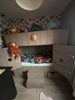 Steigerhouten Bedstee met Kast, Ophalen, 85 tot 100 cm, Gebruikt, Hoogslaper of Stapelbed