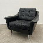 Vintage fauteuil  - zwart leder, losse kussen - Profilia, Ophalen, Gebruikt, Midcentury modern, Onbekend