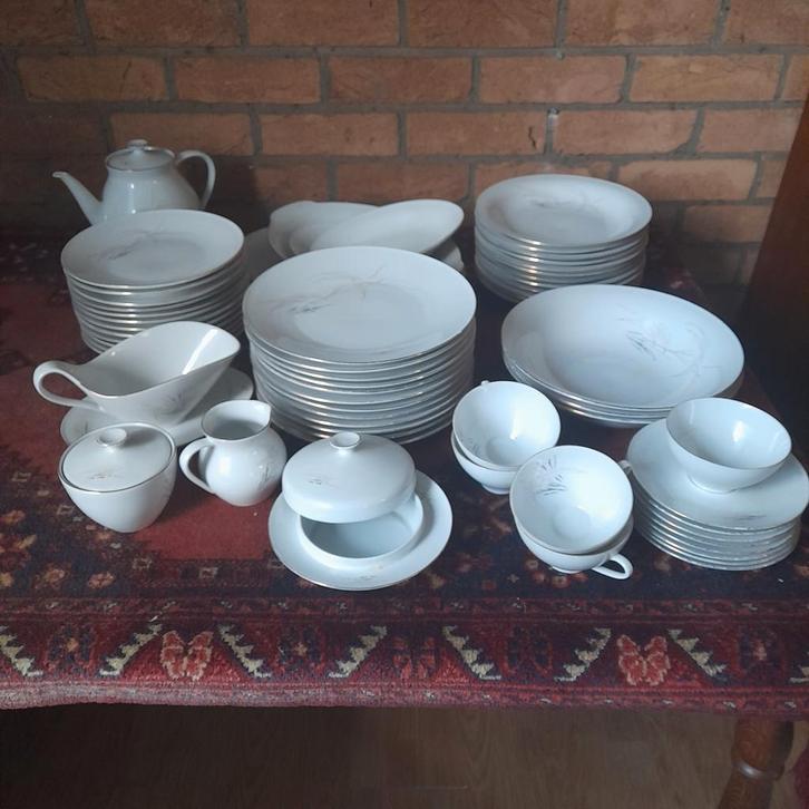 Compleet servies met zilveren rand, Huis en Inrichting, Keuken | Servies, Zo goed als nieuw, Compleet servies, Overige stijlen