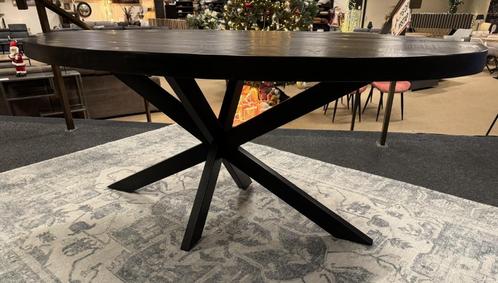 Eettafel ovaal zwart mango 160cm Direct/leverbaar E-2016(1), Huis en Inrichting, Tafels | Eettafels, Nieuw, 50 tot 100 cm, 150 tot 200 cm