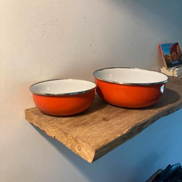 2 Rode Emaille Schaaltjes - Vintage Keuken beschikbaar voor biedingen
