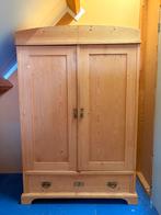 Massief houten linnenkast met lade – vintage look, Ophalen, Gebruikt, 100 tot 150 cm, Met deur(en)