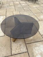 70-er jaren Salon tafel van Travertin en rookglas blad, Overige materialen, Gebruikt, 50 tot 100 cm, Mid-century