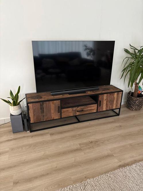 Industrieel TV Meubel - Teakhout & Metaal, Huis en Inrichting, Kasten | Televisiemeubels, Zo goed als nieuw, Minder dan 100 cm