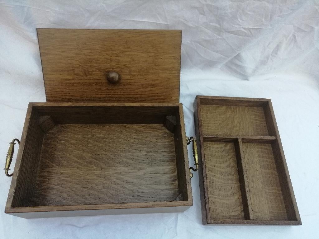 Antiek Eiken Kistje Bewaardoos m. Vakken juwelen accessoires, Ophalen of Verzenden