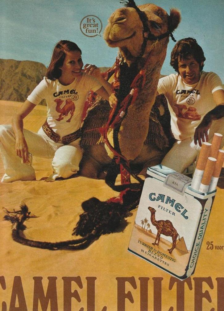retro reclame 1974 Camel sigaretten stel great fun, Verzamelen, Retro, Overige typen, Verzenden