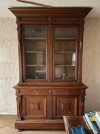Grote antieke kast met vitrine deuren, Gebruikt, 100 tot 150 cm, 200 cm of meer, Met lade(s)