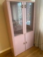 Roze vitrinekast - opknapper, Gebruikt, Glas, 150 tot 200 cm, 25 tot 50 cm