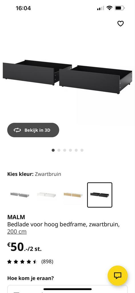 Ikea 2x Malm bedlade zwartbruin - Nieuwstaat!, Huis en Inrichting, Slaapkamer | Bedden, Zo goed als nieuw, Hout, Ophalen