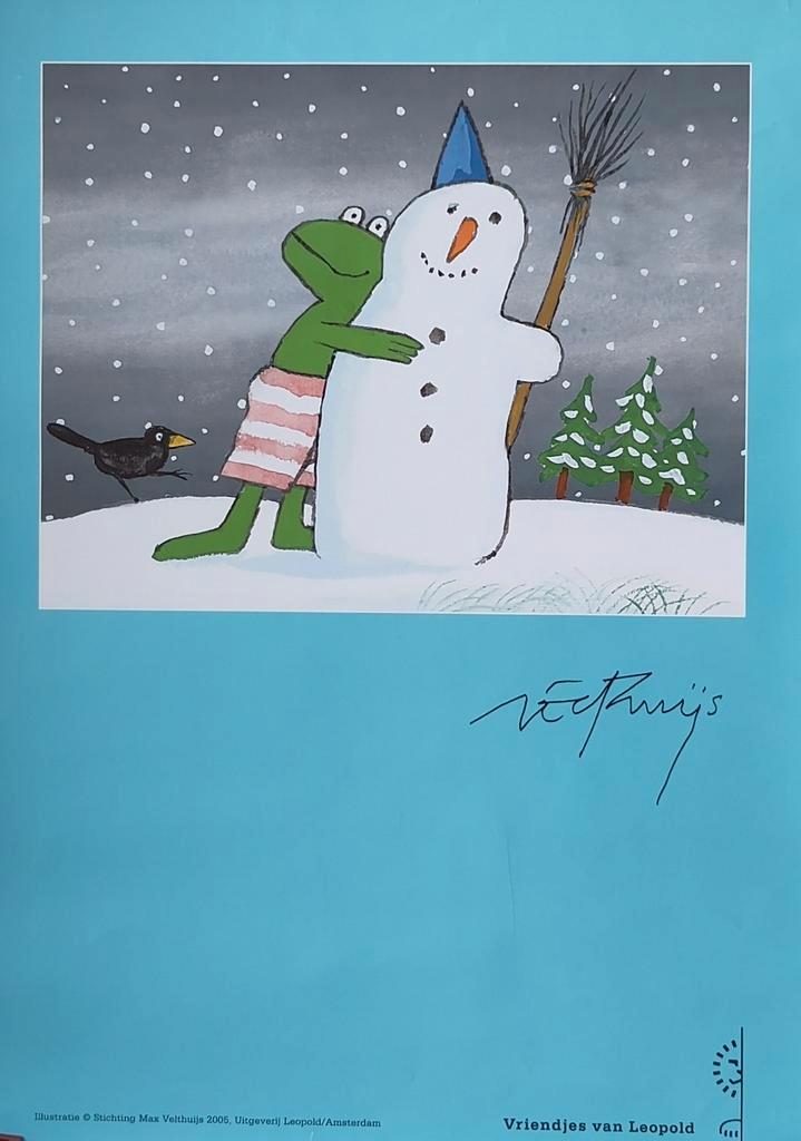 Gesigneerde Kikker en Sneeuwpop Poster, Verzamelen, Posters, Ophalen of Verzenden