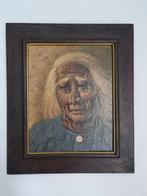 Vintage gesigneerd schilderij van een Aziatische oude vrouw, Ophalen of Verzenden