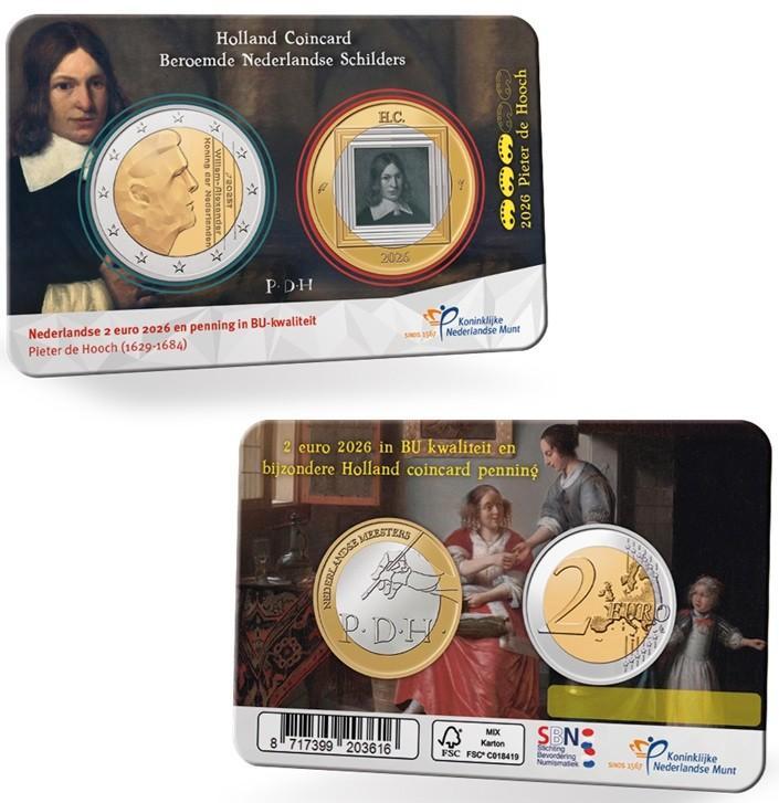 Holland Coin Fair 2026 coincard - Pieter de Hooch, Postzegels en Munten, Munten | Europa | Euromunten, Setje, 2 euro, Overige landen