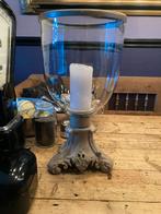 Landelijk windlicht kandelaar op grijze voet, 46 cm hoog, Huis en Inrichting, Woonaccessoires | Kandelaars en Kaarsen, Ophalen of Verzenden