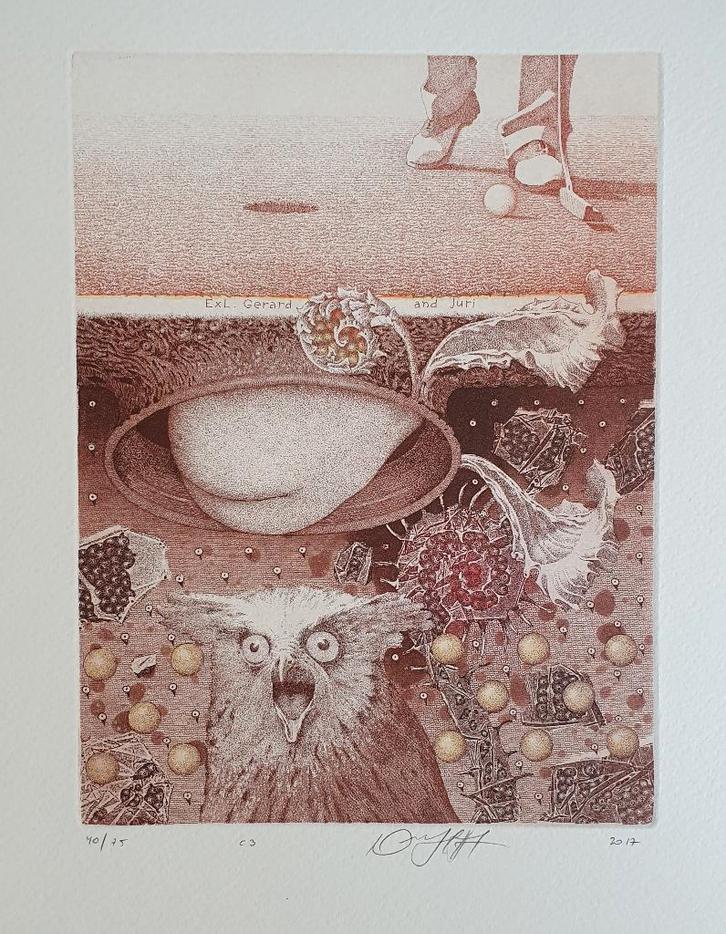 Exlibris / Ex libris J. Jakovenko, golf, uil, Antiek en Kunst, Kunst | Etsen en Gravures, Verzenden