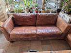 Bruine lederen bank - buffelleer, Ophalen, Gebruikt, 75 tot 100 cm, Leer
