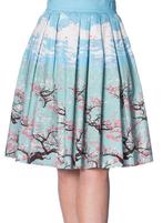 oriental blossom sakura cherry tree skirt S retro blue pink, Banned retro, Nieuw, Knielengte, Maat 36 (S)