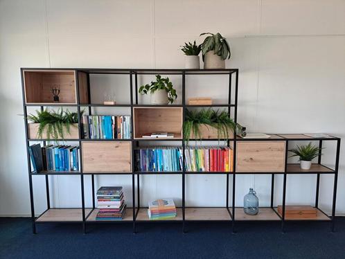 Grote stellingkast / boekenkast kantoor in eiken en zwart, Huis en Inrichting, Kasten | Stellingkasten, Zo goed als nieuw, Ophalen of Verzenden
