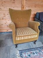Vintage fauteuil - okergeel/kaki - set van 2, Huis en Inrichting, Fauteuils, Ophalen of Verzenden, Gebruikt, Hout, Vintage