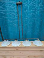 Hanglamp met 4 glazen kappen, Huis en Inrichting, Lampen | Hanglampen, Ophalen, Gebruikt, Glas, 75 cm of meer