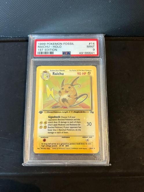 14/62 raichu 1e psa 9 € 250,00 holo, Hobby en Vrije tijd, Verzamelkaartspellen | Pokémon, Nieuw, Losse kaart, Verzenden